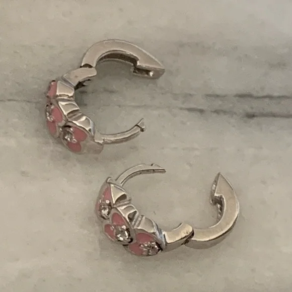 Pink Hearts Kids Earrings Sterling Silver - Picture 3 of 3